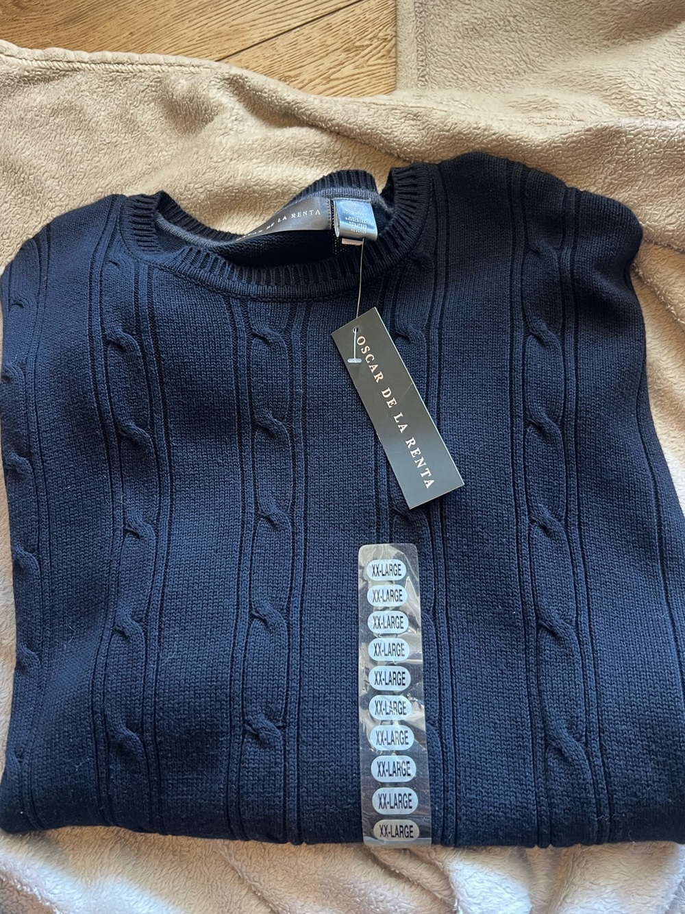 Oscar de la Renta Men's Navy Cable Knit Sweater